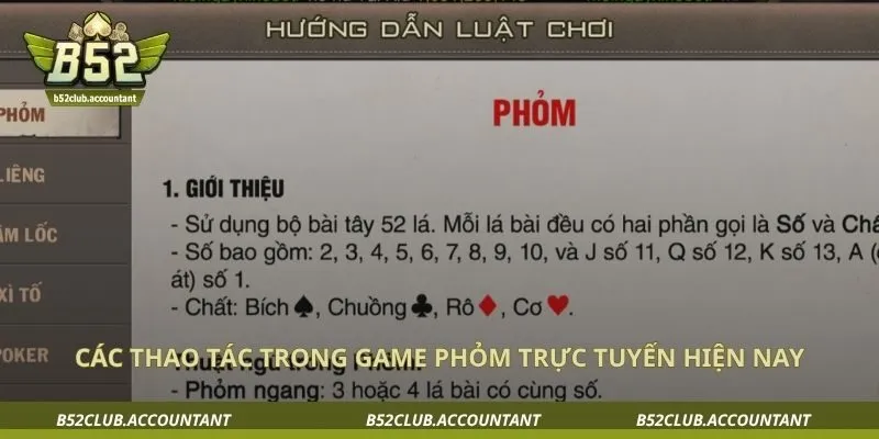 Các thao tác trong game phỏm trực tuyến hiện nay