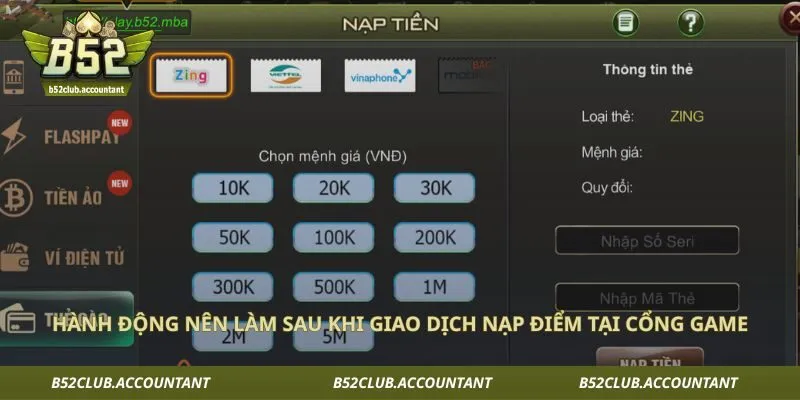 Hành động nên làm sau khi giao dịch nạp điểm tại cổng game