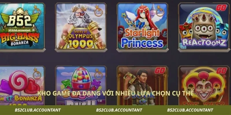 Kho game đa dạng với nhiều lựa chọn cụ thể