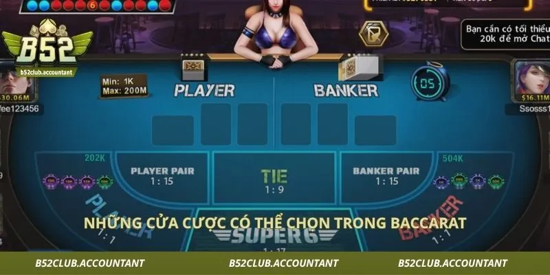 Những cửa cược có thể chọn trong baccarat